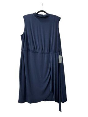 London Times Plus Size Women's Draped-Front Sheath Blue Dress 20W